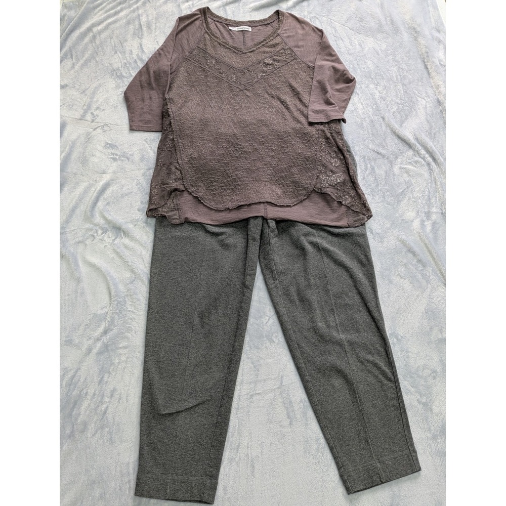 Womens Plus Size 0X Outfit Bundle Lace Tunic Top Relaxed Sweatpants Athleisure